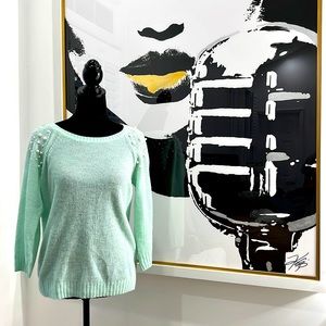Forever 21 Mint Green 3/4 Sleeve Sweater w/Pearl Shoulder Detail, Size L
